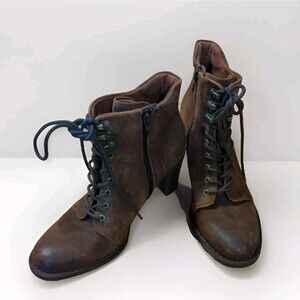 Born Gosford Boots Womens 8.5 M Brown Suede Lace Up Tie Heel F55326